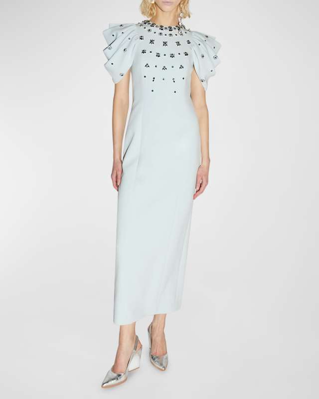 Damia Crystal Draped Short-Sleeve Gown