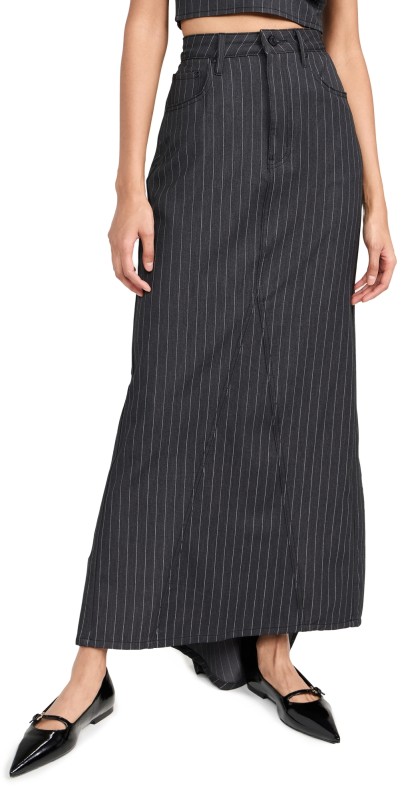 AFRM Adriana Hr Maxi Skirt Charcoal Wht Pinstripe