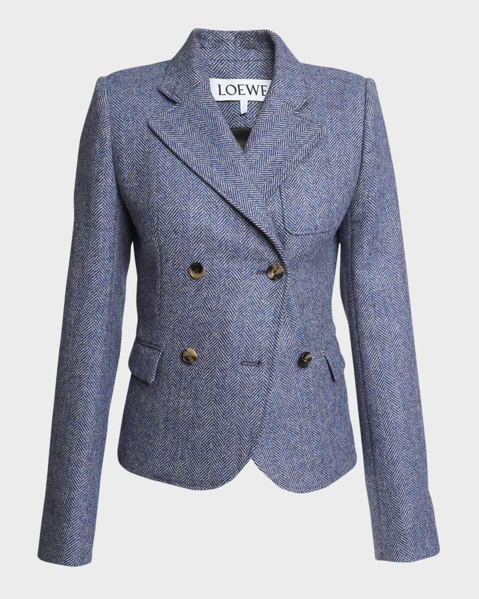 Shrunken Double-Breasted Wool Blazer Jacket