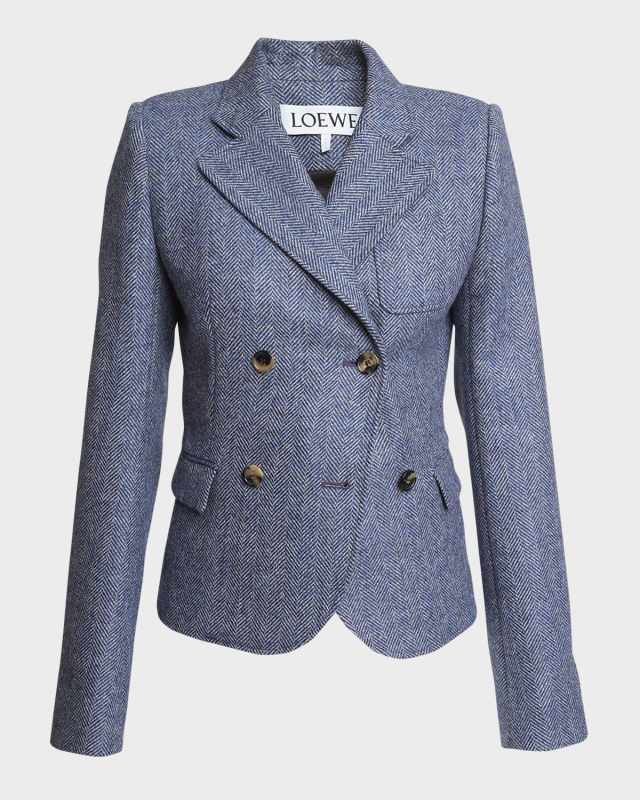 Shrunken Double-Breasted Wool Blazer Jacket