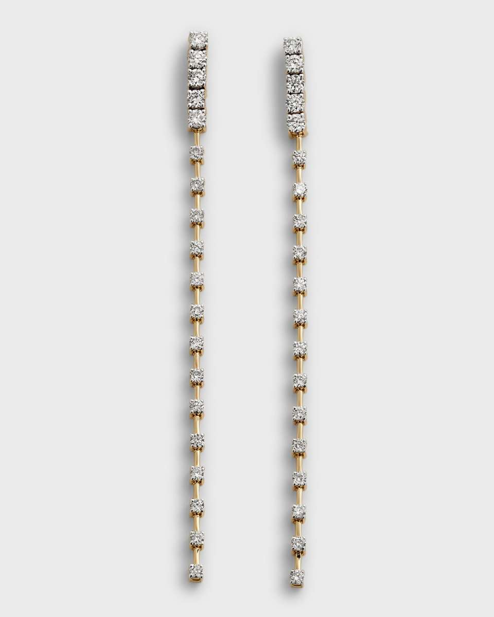 18K Yellow and White Gold Long Alternating Polished and Diamond City Earrings
