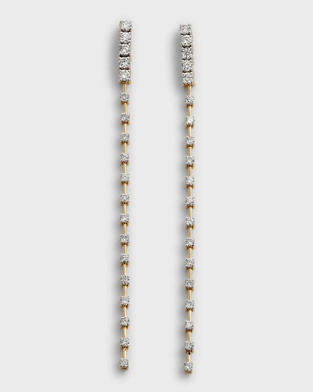 18K Yellow and White Gold Long Alternating Polished and Diamond City Earrings