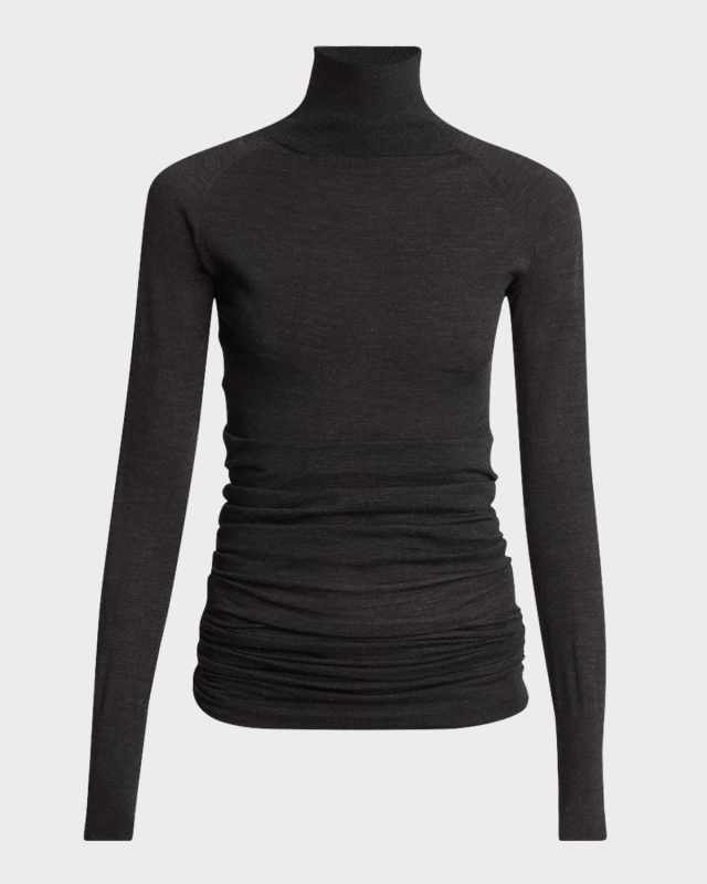 Draped Long-Sleeve Knit Bodysuit