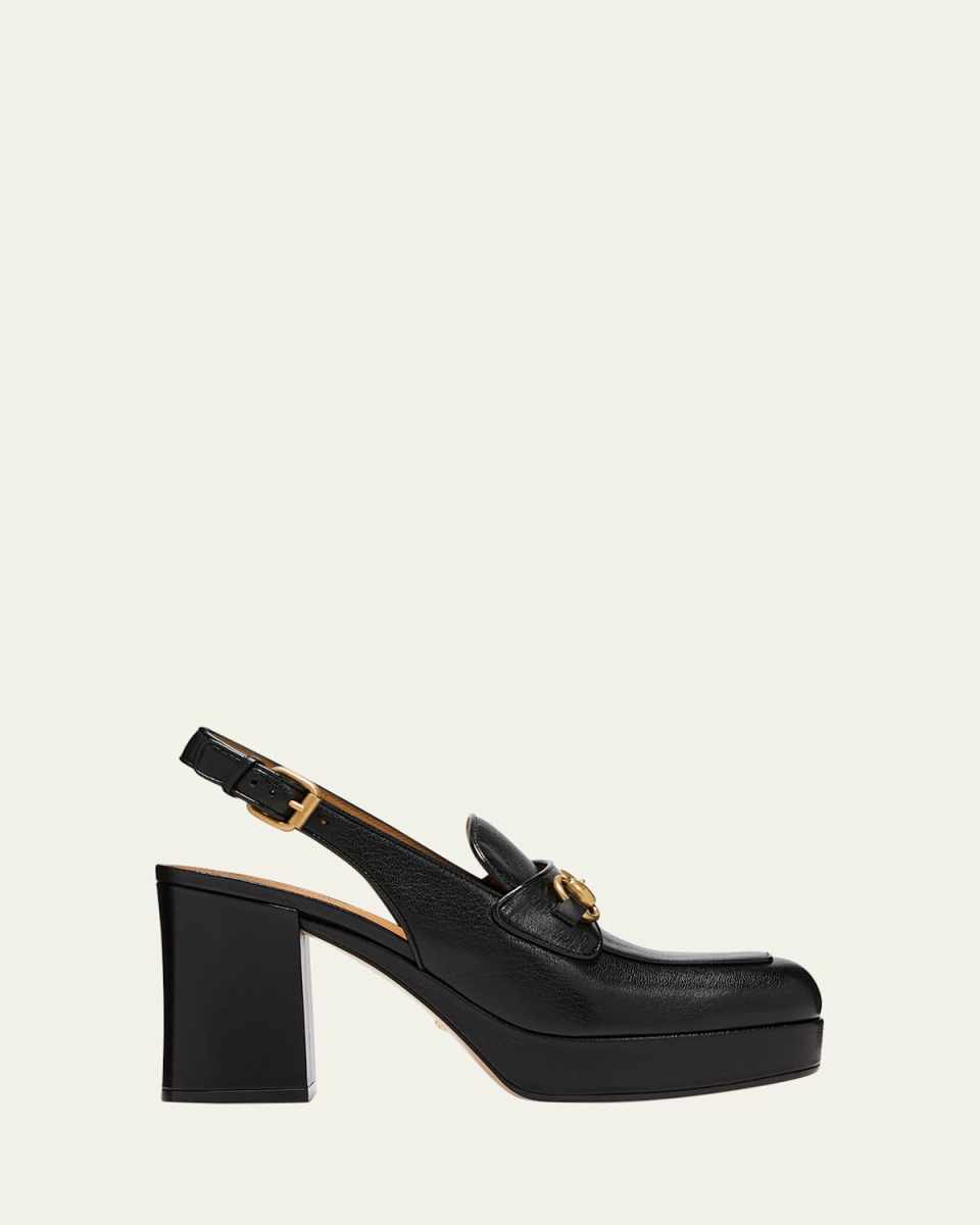 Lady Leather Horsebit Slingback Pumps