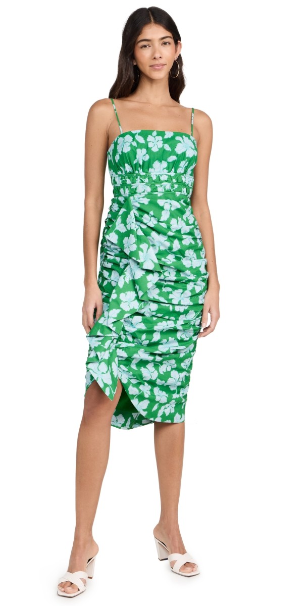 AMUR Olly Ruched Midi Dress Frog Flower