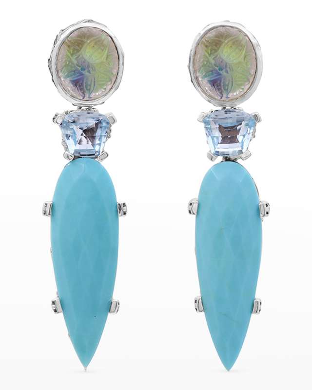 Quartz Abalone, Blue Topaz and Turquoise Earrings
