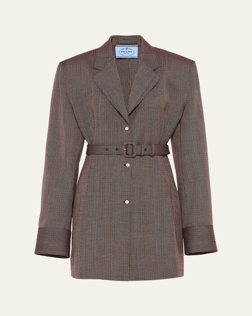 Extra Long-Sleeve Belted Wool Jacket