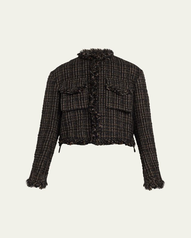 Tweed Boxy Puffer Back Cropped Jacket