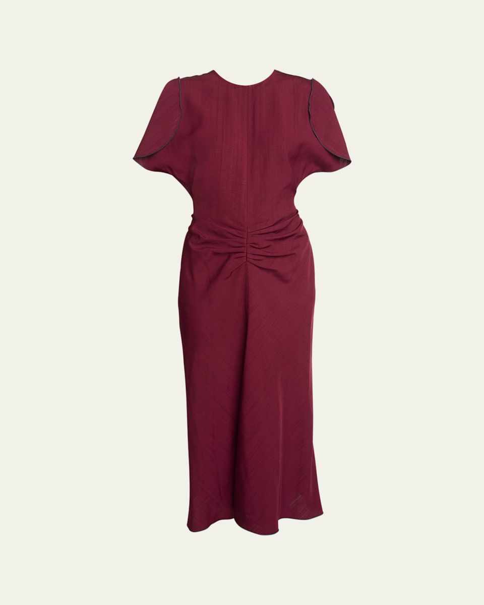 Gathered Waist Short-Sleeve Midi Dress