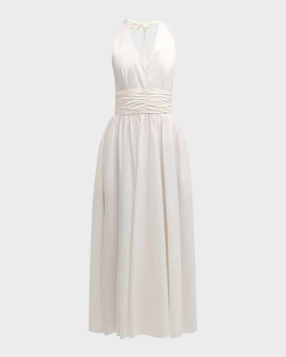 Froyo Backless Halter Cotton Poplin Midi Dress