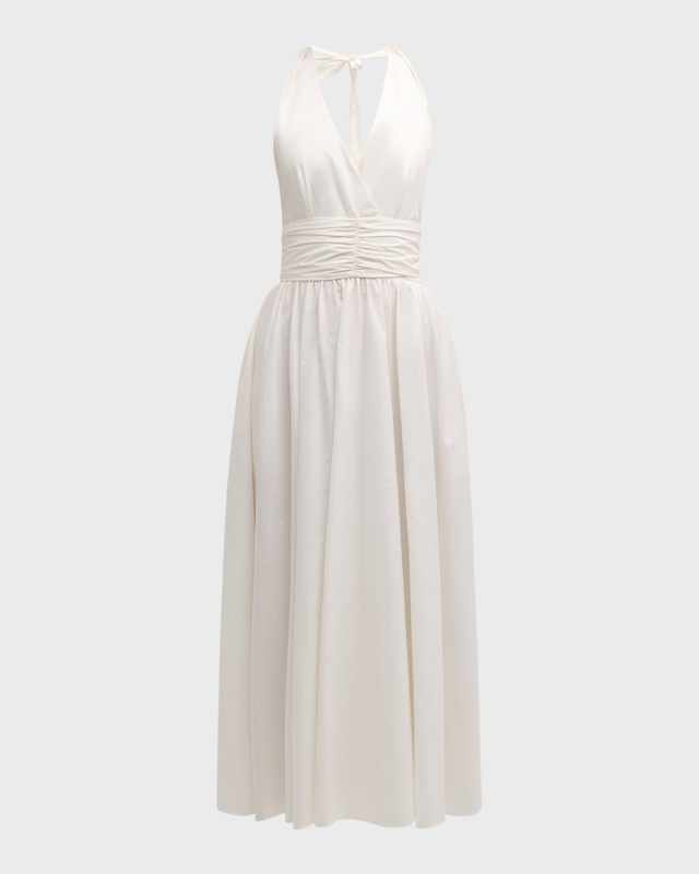 Froyo Backless Halter Cotton Poplin Midi Dress
