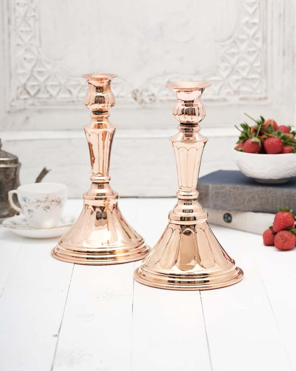 Vintage Inspired Copper Candlesticks Pair