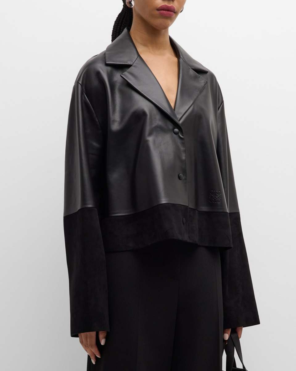 Long-Sleeve Leather And Suede Pajama Blouse