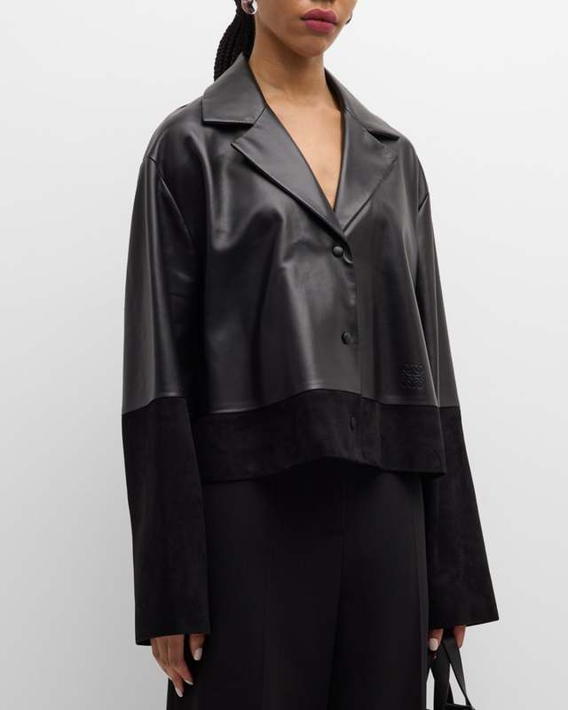 Long-Sleeve Leather And Suede Pajama Blouse