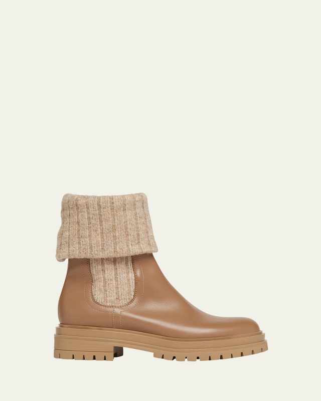 Leather Knit Sock Chelsea Booties