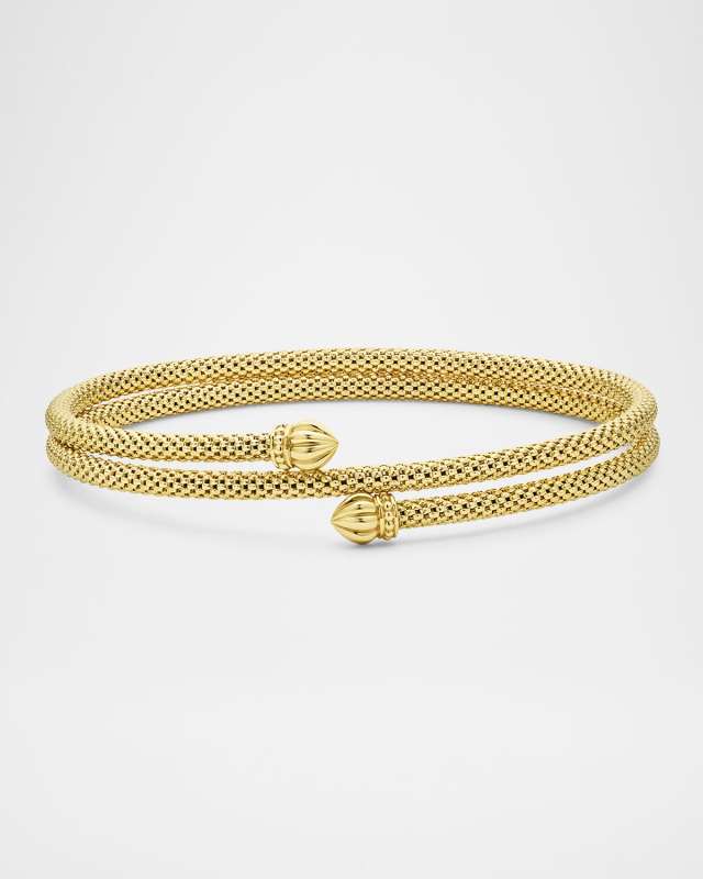 18K Gold Signature Caviar 7mm Endcap Double Wrap Bracelet