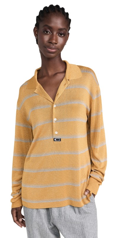Commission Oversized Dad Metallic Polo Gold