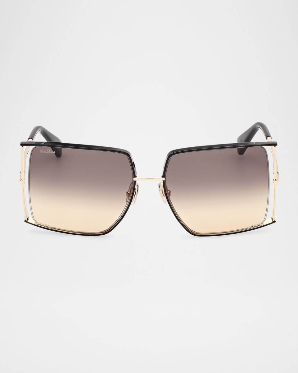 Rectangle Logo Engraved Metal Sunglasses