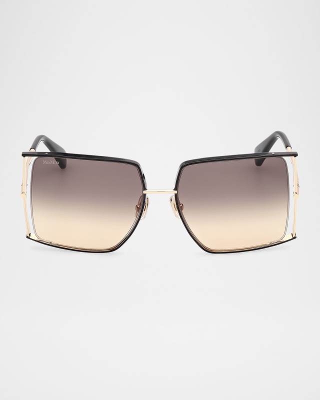 Rectangle Logo Engraved Metal Sunglasses
