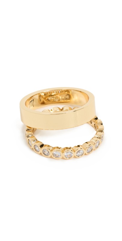 Madewell Bezel Crystal Ring Pack Pale Gold