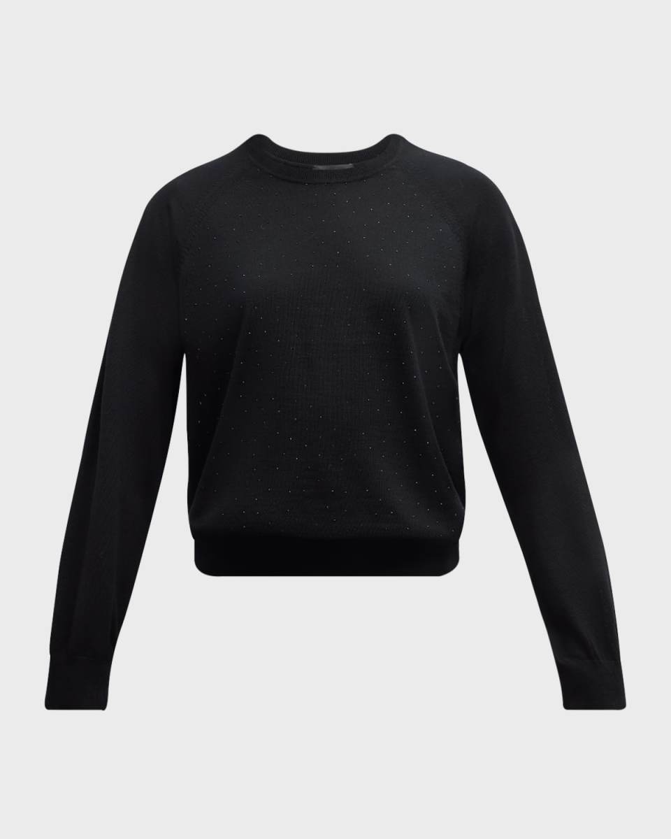 Rhinestone Raglan-Sleeve Wool Sweat