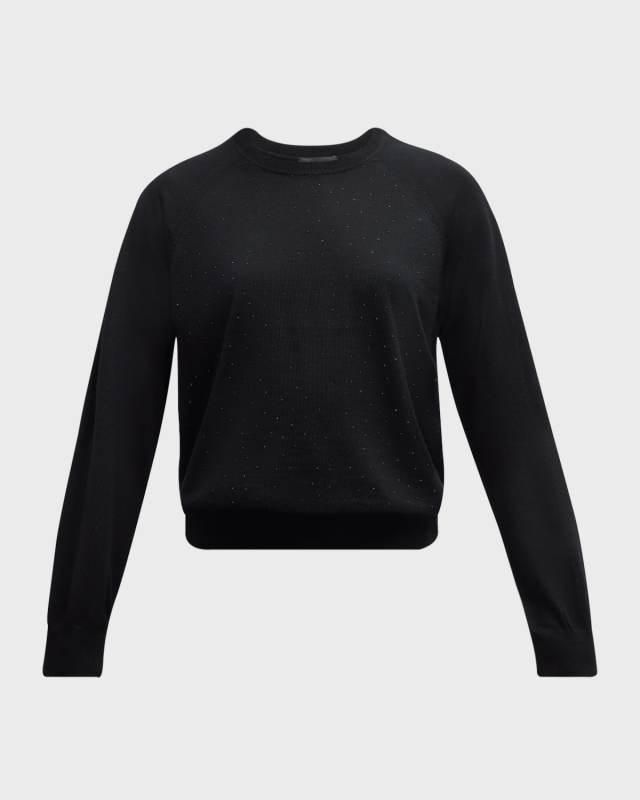 Rhinestone Raglan-Sleeve Wool Sweat