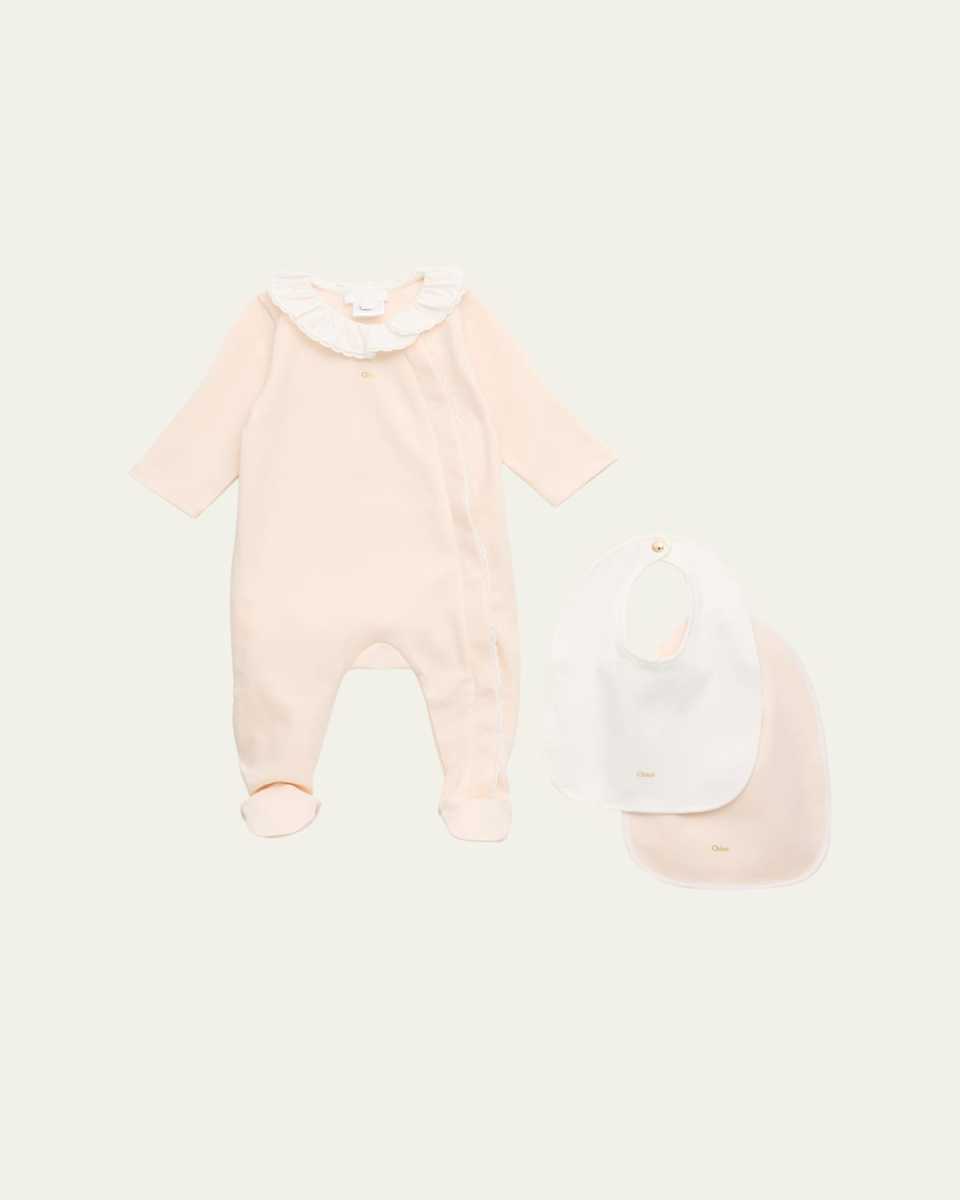 Girl's Logo-Print Pajama & Bibs Set, Size Newborn-6M