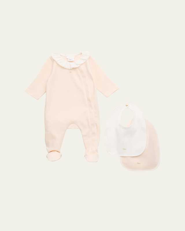 Girl's Logo-Print Pajama & Bibs Set, Size Newborn-6M