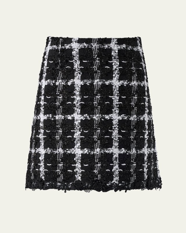 Metallic Check Tweed A-Line Mini Skirt