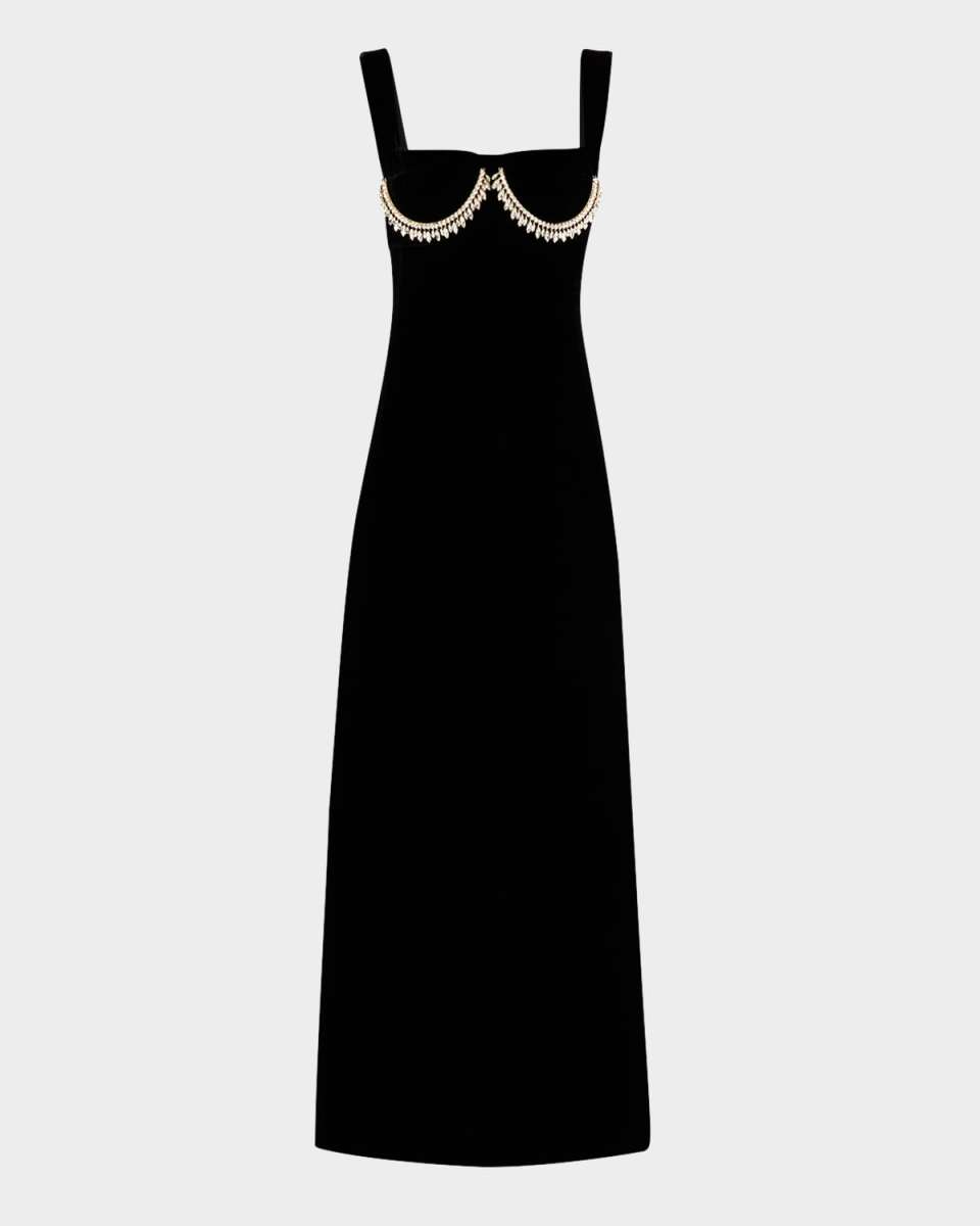 Crystal Bustier Sleeveless Velvet Maxi Dress