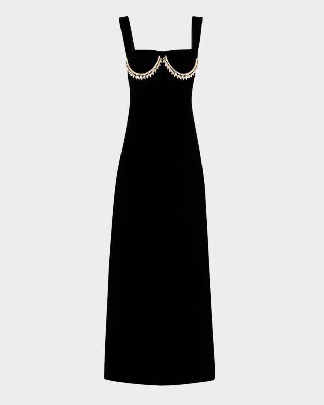 Crystal Bustier Sleeveless Velvet Maxi Dress