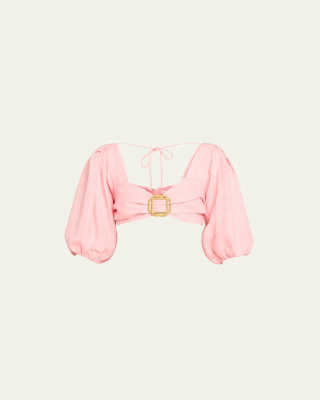 Kelsey Balloon-Sleeve Cropped Blouse