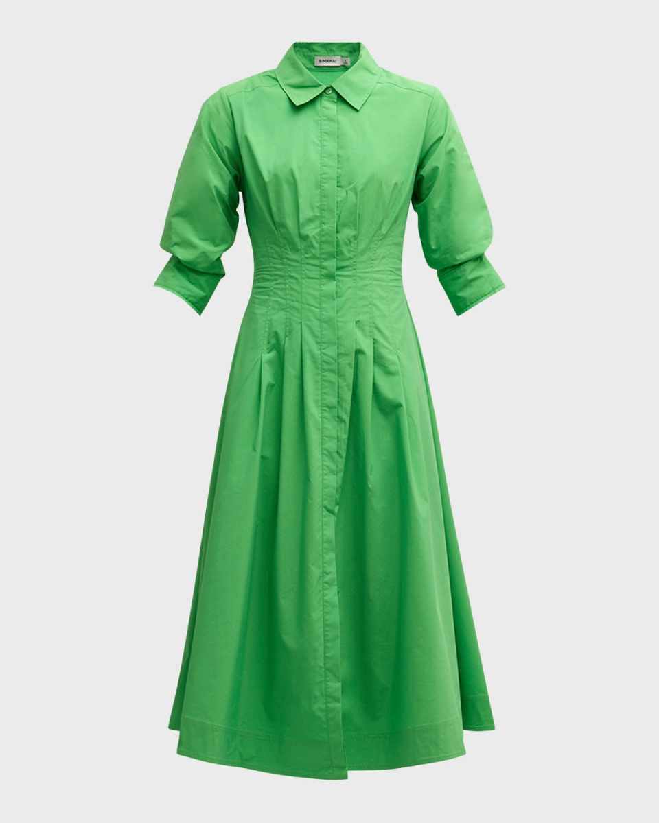 Jazz Pintuck 3/4-Sleeve Midi Shirtdress