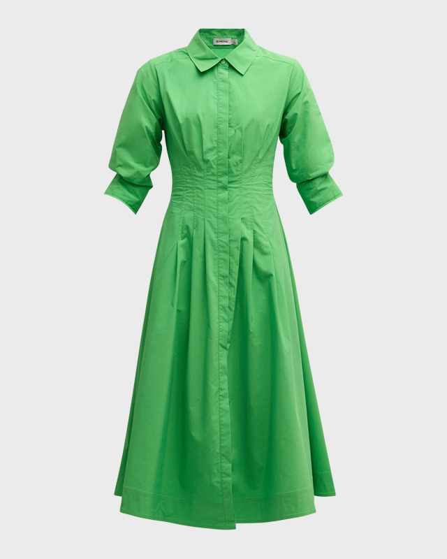 Jazz Pintuck 3/4-Sleeve Midi Shirtdress