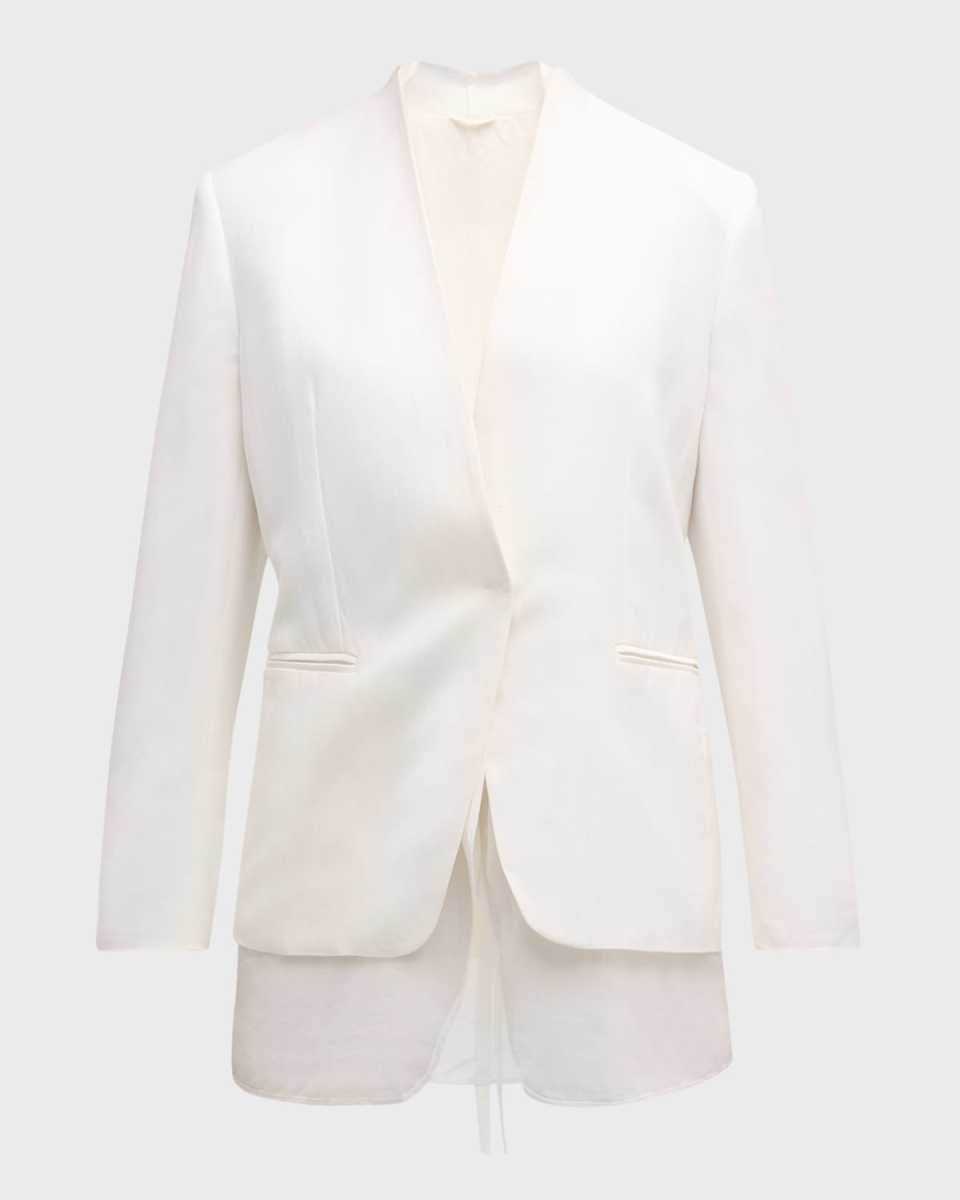 Linen-Blend Blazer Jacket with Crispy Organza Underlay