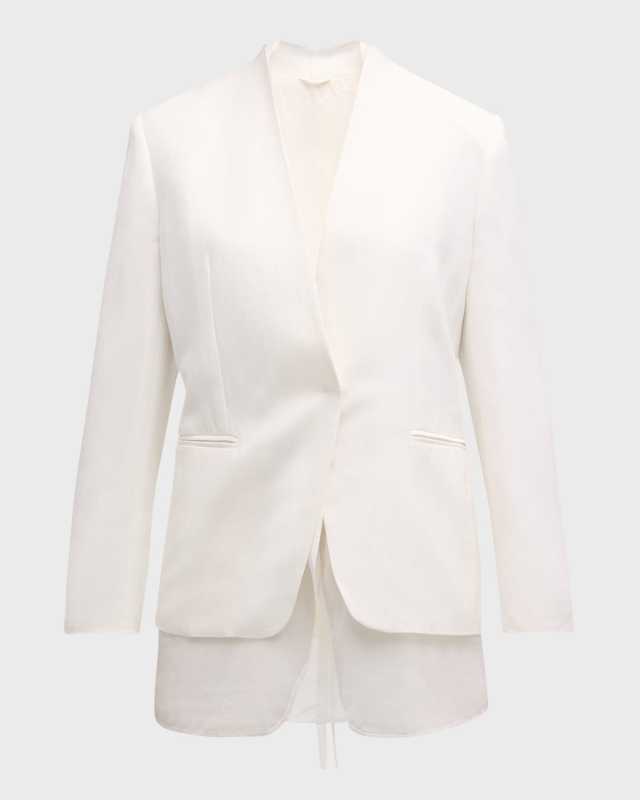 Linen-Blend Blazer Jacket with Crispy Organza Underlay