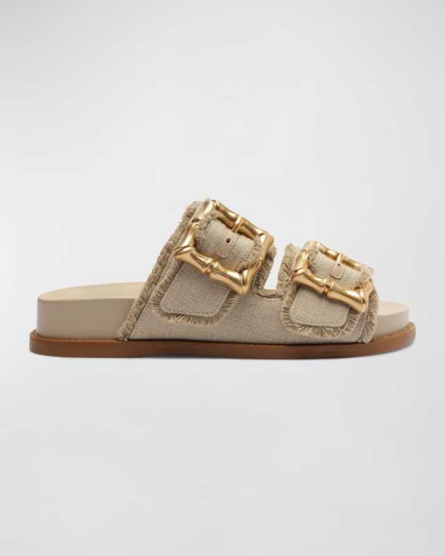 Enola Frayed Dual-Buckle Slide Sandals