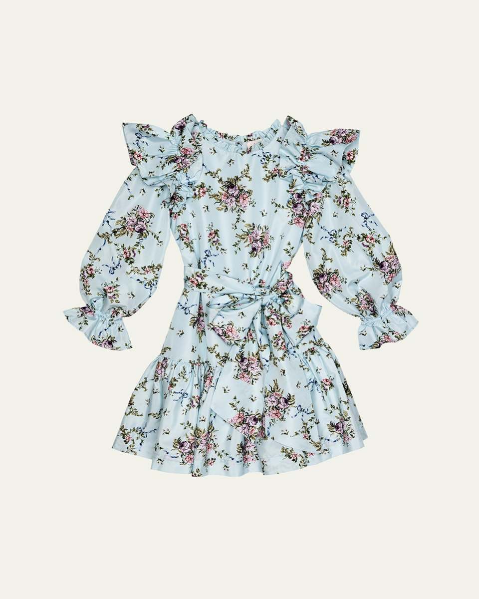 Girl's Belle Floral-Print Frill Dress, Size 3T-11