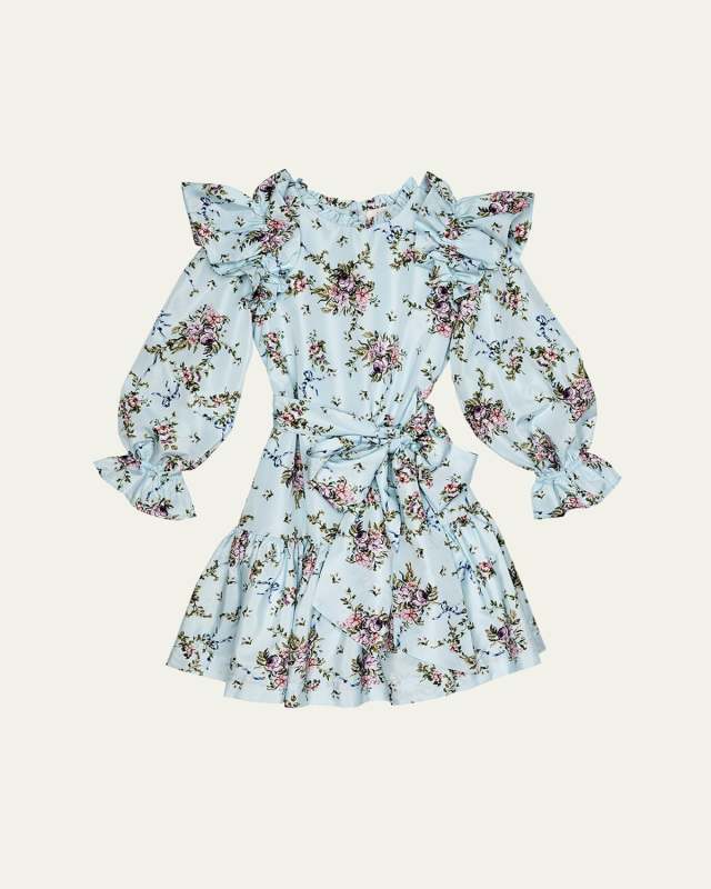 Girl's Belle Floral-Print Frill Dress, Size 3T-11