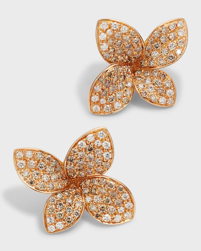 Giardini Segreti 18k Rose Gold Diamond Flower Stud Earrings