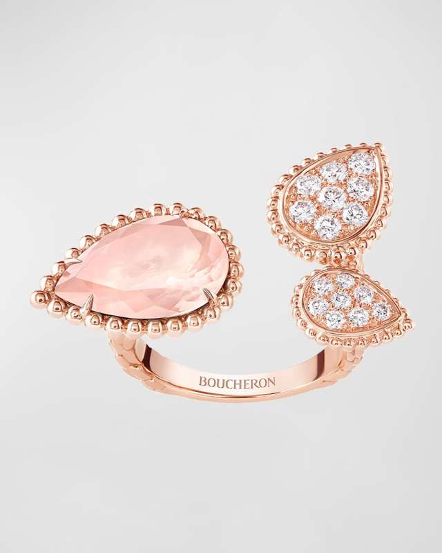 Serpent Boheme 18K Rose Gold Diamond & Rose Quartz Ring