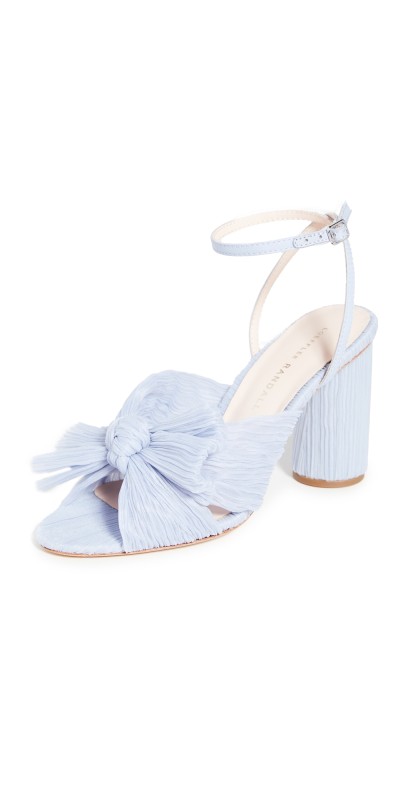 Loeffler Randall Camellia Pleated Bow Heel with Ankle Strap Blue