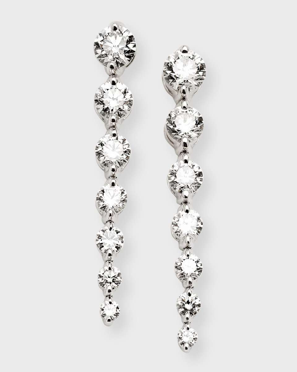 18K White Gold Graduated Diamond Drop Earrings, 4.5tcw, 1.5"L / 0.25"W
