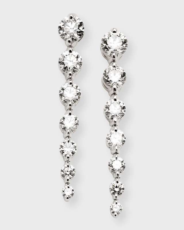 18K White Gold Graduated Diamond Drop Earrings, 4.5tcw, 1.5"L / 0.25"W