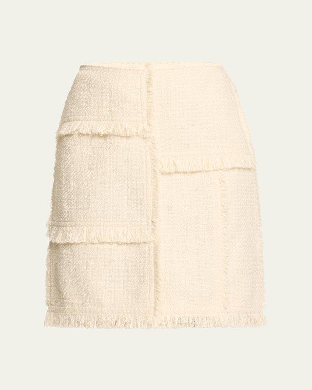 Fringe-Trim Boucle Tweed Mini Skirt