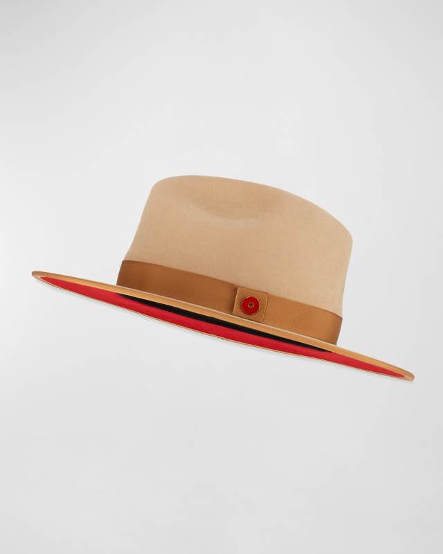 Queen Red-Brim Wool Fedora Hat, Beige