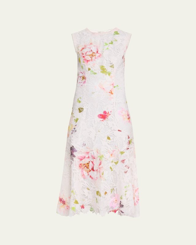 Floral Printed Lace Midi Dress