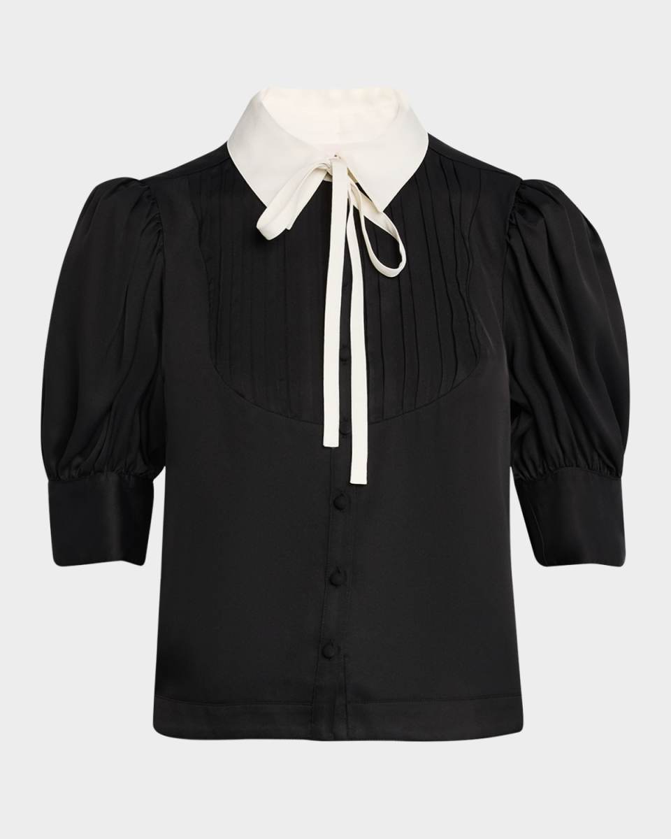 Farah Puff-Sleeve Tuxedo Bib Top