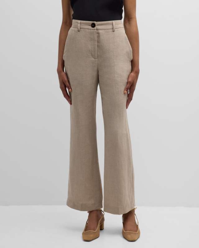 Muschio Cropped Flared-Leg Linen Pants