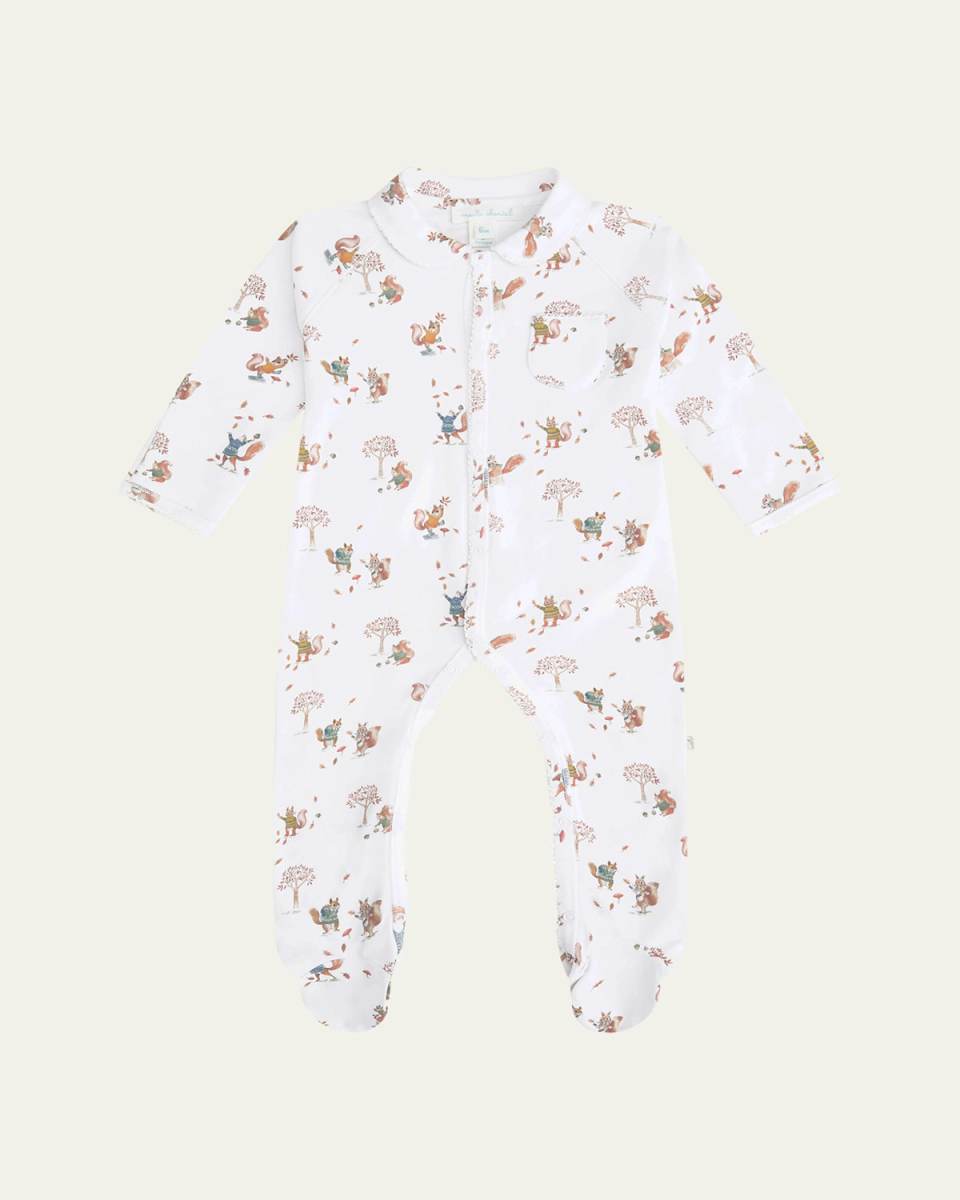 Girl's Organic Cotton Squirrel-Print Sleepsuit, Size Newborn-24